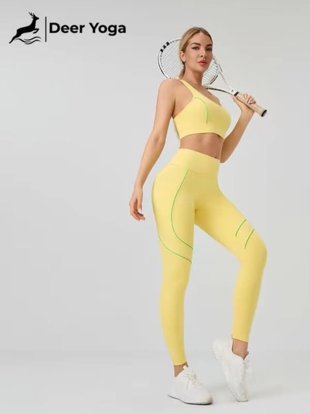 Deer yoga workout set yellow with green piping xl nwot